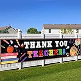 XIFAN Thank You Teachers Banner 98x19.2 Inches, Large Teachers Appreciation Week Hanging Decoration, Teacher's Appreciation Day Classroom Yard Sign Durable Backdrop Poster for Indoor Outdoor Fence Wall Decor