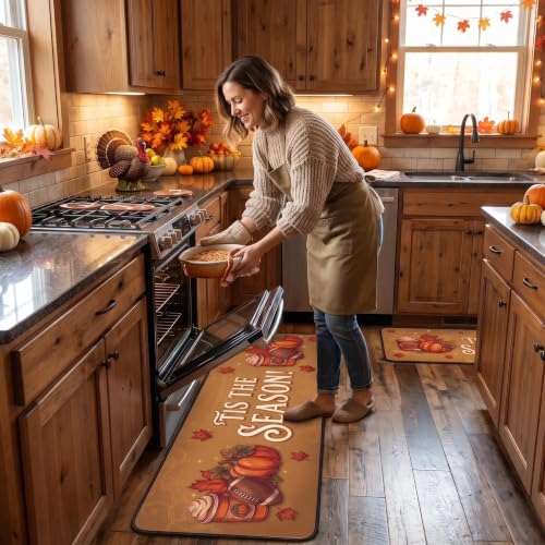 Fall Football Kitchen Mats Non Slip Thanksgiving Decor Rugs Set of 2 - image 7
