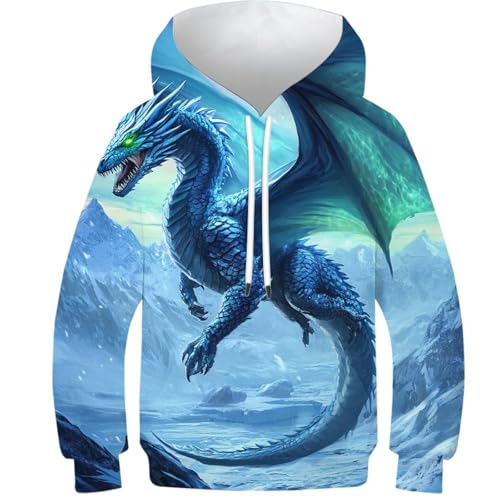 Sweat à capuche dragon mignon pour le collège pull original 11-13 ans