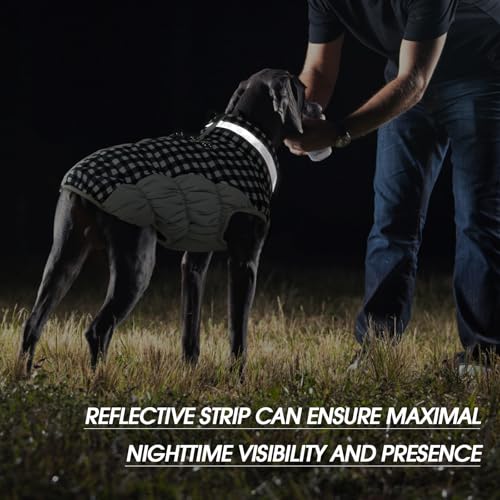 Image of Dog Coat for Large Dogs,Waterproof Dog Winter Jacket with Harness Built in Puppy Cold Weather Coats Reflective Pet Vest with Zipper Warm Fleece Dogs Snowsuit Windproof Checkerboard 3XL