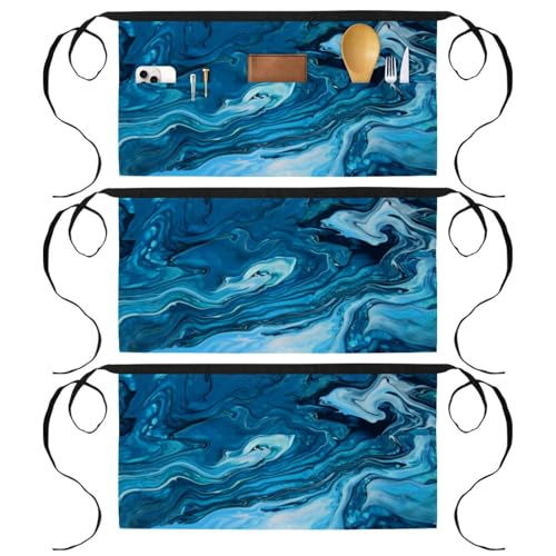 Demi-tablier pour cuisine et pâtisserie au motif marbre vert et bleu