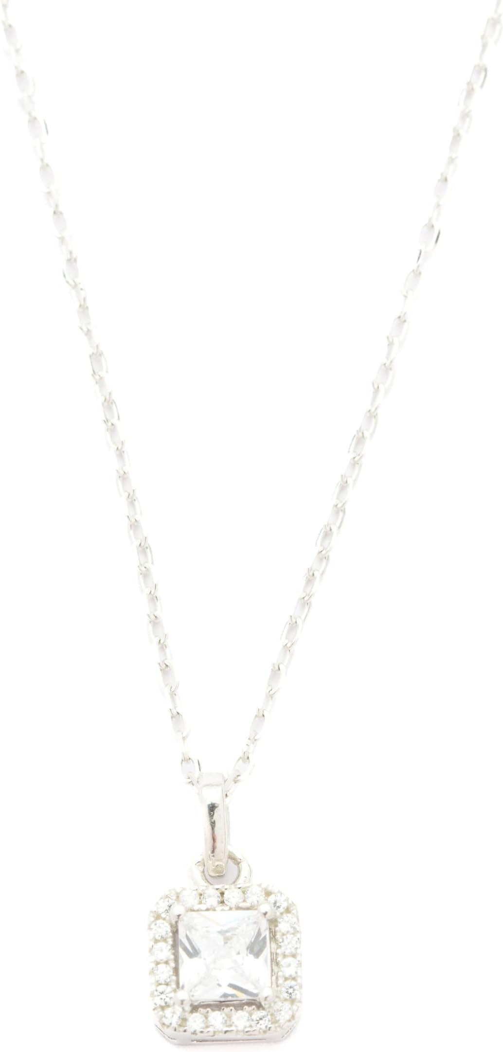 | 925 Sterling Silver | Studded Solitaire Square Pendant with Cable Chain | Gifts for Girlfriend, Women & Girls | With Certificate of Authenticity & Hallmark