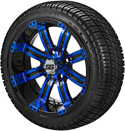 RM Cart 14" Casino Black/Blue on 205/30-14 Deli Tires (Set of 4) | Golf Cart Tires and Wheels Combo with Standard Lug Nuts