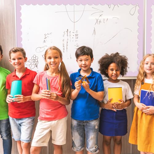 Image of 65 ft Purple Scalloped Bulletin Board Borders Pastel Classroom Border Trim Colorful Borders Stickers Rolled Decorations for Classroom School Office Home Chalkboard Whiteboard Cork