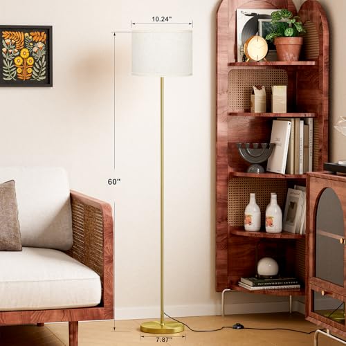 Image of Ambimall 60'' Modern Floor Lamp with Shade, Tall Lamps for Living Room, Bedroom, Office, Dining Room, Beige Shade with Brushed Gold Pole(Without Bulb)