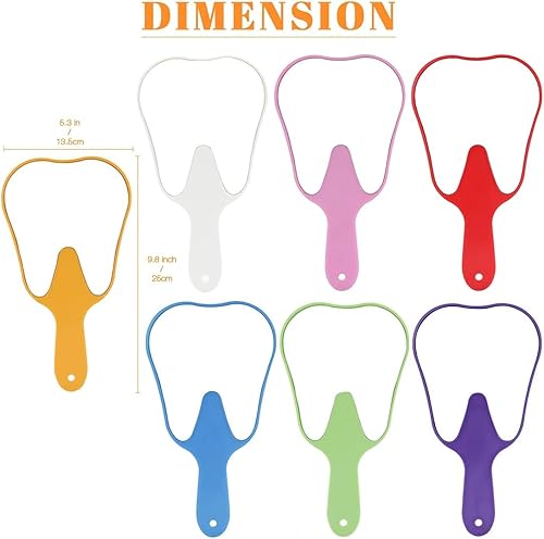 Miniatura 3 de 6pcs lindo diente en forma de mango dental espejo herramienta irrompible paciente mano espejo plástico vidrio maquillaje espejo