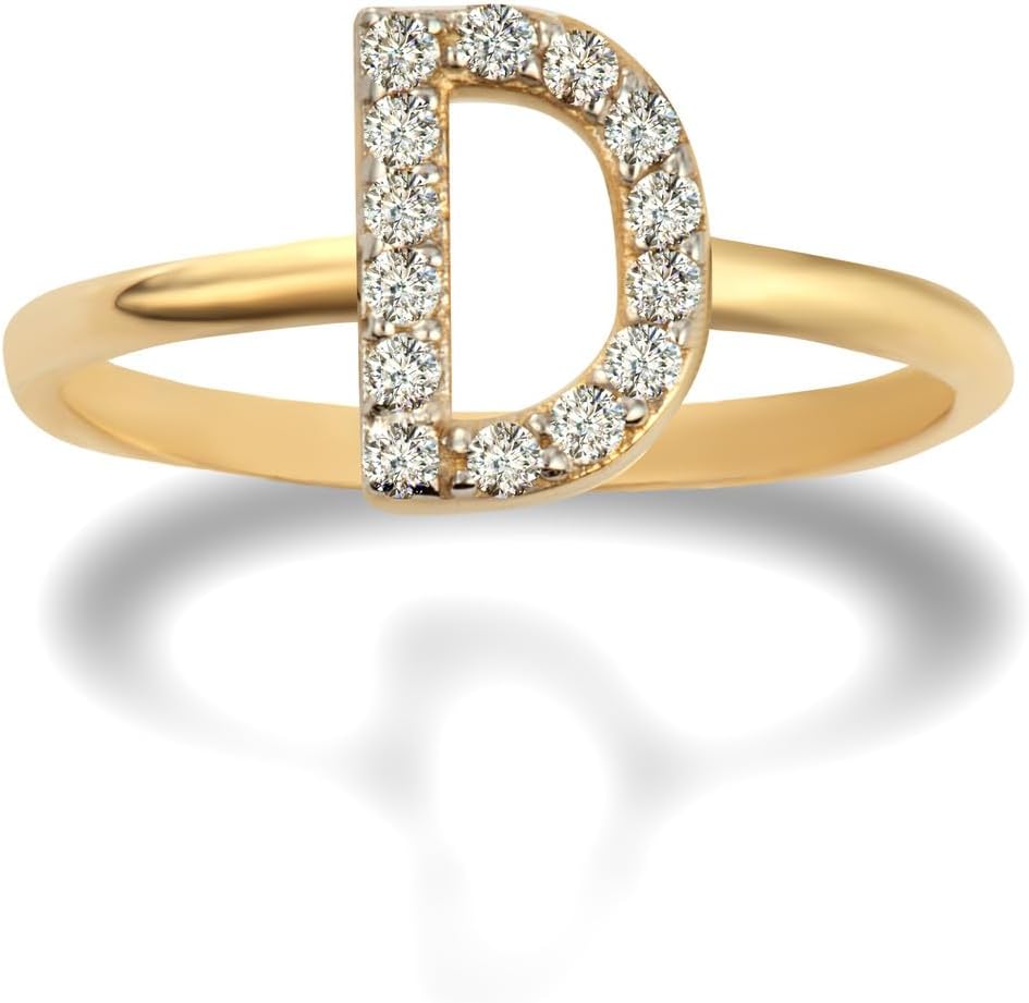 Personalized Women's 10k Yellow Gold Diamond Accented Initial A-Z High Polish Design Ring (G-H Color, SI1-SI2 Clarity) - Choice of Initial Letter