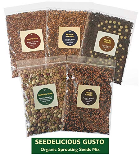 Verdant Republic Organic Sprouting Seeds Mix SEEDELICIOUS Gusto (5 Assorted Packs) 250g | Healthy Superfood in Convenient Packs | Over 15 Vegetable - Legumes - Grains Varieties| Easy to Sprout