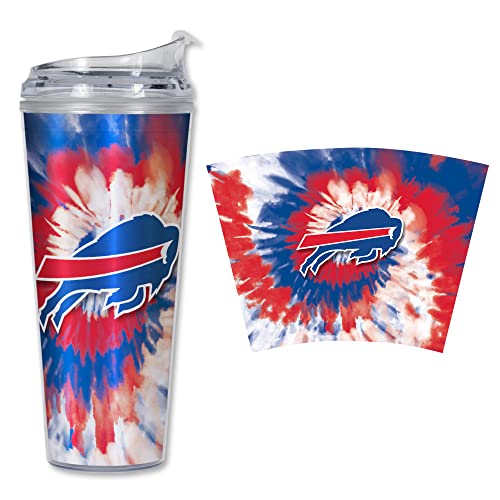 Rico Industries NFL Football Buffalo Bills Metallic Tie Dye 24oz Metallic Acrylic Tumbler with Hinged Lid