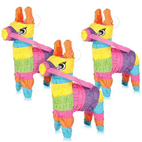 Niñas, Toy Mini Piñatas de burro – Juego de 3 – Decoraciones coloridas para fiesta de cumpleaños – 7.5 pulgadas x 5 pequeñas Piñatas en miniatura para Feliz...