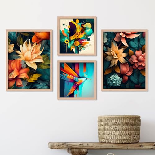 Image of kotart Aesthetic Modern Wall Decor Paintings with Frame for Home Decoration - Painting for Living Room Bedroom - Painting for Wall Decoration, Set of 4 (Art 7, Big (13x17 or 13x13 inch))