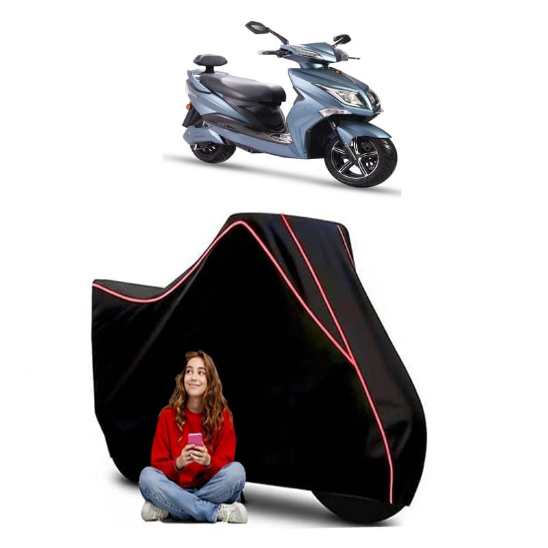Image of Hawk Scooty Bike Cover Water Resistant Outdoor Use Universal Fit Scooters Motorcycles Heavy Duty UV Protection Dust Rain Scratch Resistant Elastic Bottom Black Blue Piping