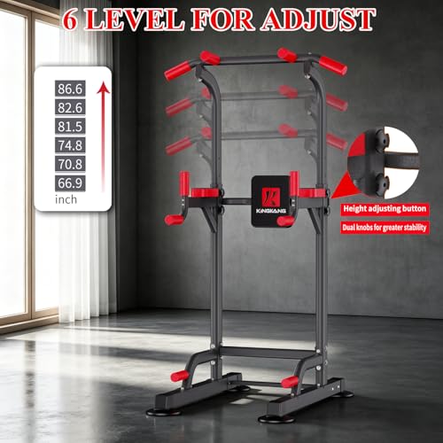 Image of K KiNGKANG Power Tower Pull Up Bar Station for Home Gym Fitness Equipment | Dual-knob Height Adjustment | Load 450lbs| Suction cup feet | New upgraded