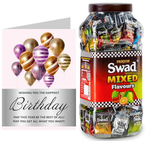 Image of Swad Happy Birthday Friend Gift with Card (Swad Mixed Flavours Candy 200 Jar & 1 Greeting card) 2 units