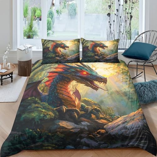 Housse de couette dragon 3D parure de lit microfibre hypoallergique 260x220cm - 4