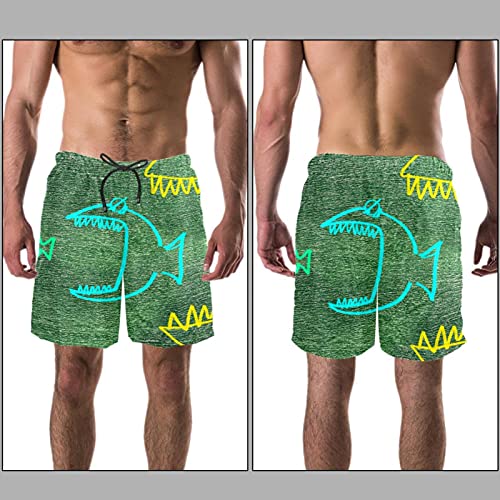 Short de bain pour homme Vert S Fish Big avec doublure en maille