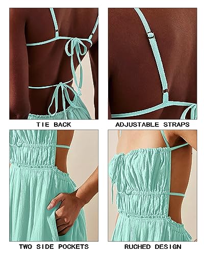 Image of VIUTIL Flowy Maxi Dress for Women Summer Cotton Backless Beach Long Dress with Pockets 2026
