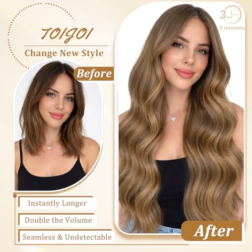 Image of Chestnut Brown Hair Extensions Real Human Hair Clip Ins for Women 22inch | No Tangle, No Shedding, Human Hair Clip in Extensions, Seamless Invisible, Volume, Double Weft, 8PCS, 110g, Straight 22inch