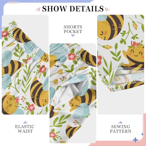 Bee Floral Boys Long Pants Soft Trousers Elastic Waist Kids Lounge Bottoms with Pockets S-XL4