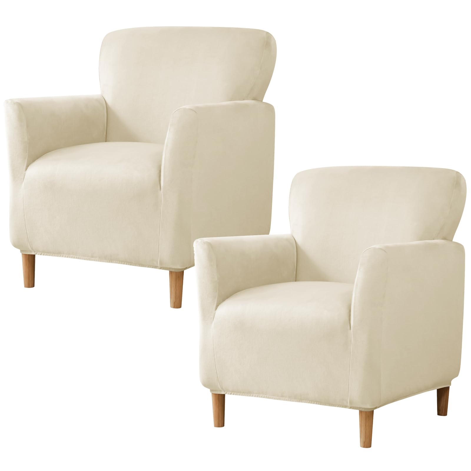 Banquet Armchair Slipcover Luxury Velvet Chair Slipcovers with Arms Stretch Chair Covers for Living Room Soft Club Chair Cover Anti Slip Dog Pet Friendly Furniture Protector, 2PCS, Beige