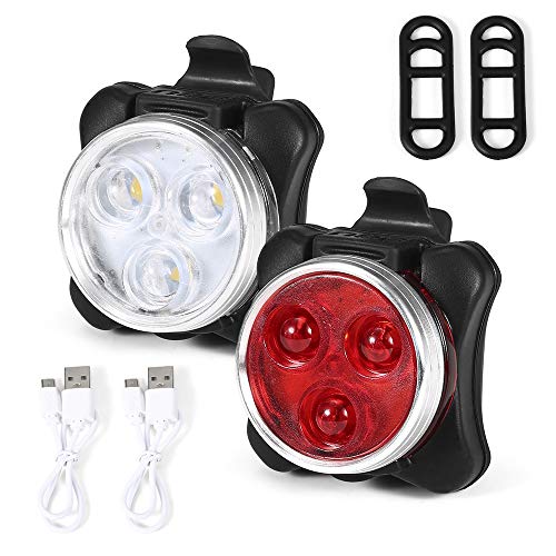 Andoer Conjunto de luzes de bicicleta à prova d'água USB recarregável para bicicleta dianteiro e tr