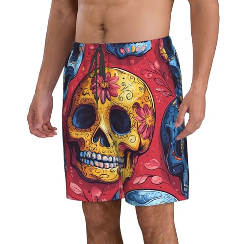 Men's Swim Trunks Beach Board Shorts Swimwear Bathing Suits - Cartoon Skulls Patterns Retro2