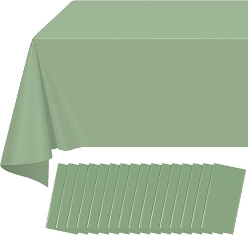 Miniatura 62 de Paquete de 16 manteles de plástico verde para mesas rectangulares, manteles decorativos desechables verdes de alta calidad para fiestas, manteles