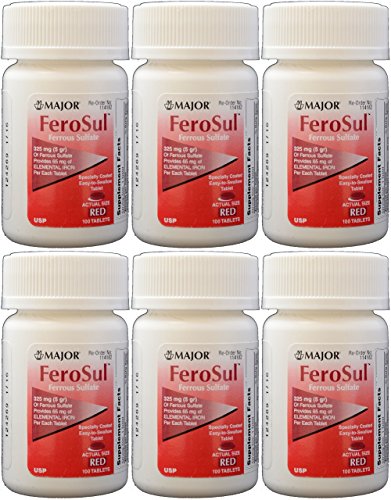 Ferrous Sulfate FC 325mg (5GR) Generic for Feosol Red Tablets 100 Tablets per Bottle 6 PACK Total 600 tablets