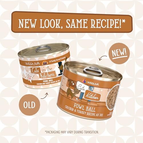 Image of Weruva Cats in The Kitchen, Fowl Ball with Chicken & Turkey Au Jus Cat Food, 6oz Can (Pack of 24)