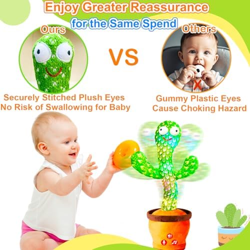 Baby Toys Interactive, Dancing Talking Cactus Toy Volume Adjustable, Singing Mimicking Repeating Recording, Funny Cactus Sings 50+ English Songs, Toys for Baby Toddler, 1 Year Old Gifts for Boys Girls - 2