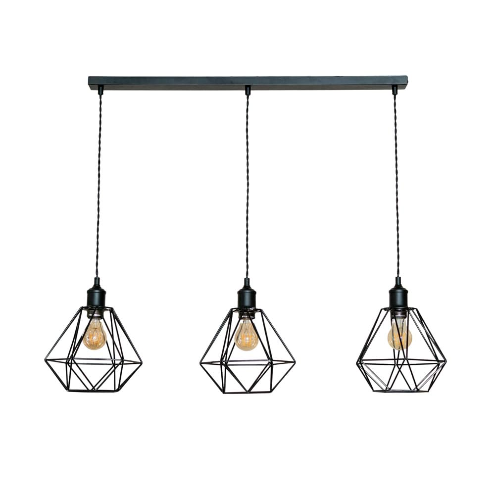 ValueLights Diablo Geometric 3 Drop Pendant Light - Matte Black - E27 Holder - LED Included