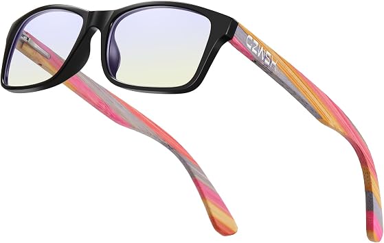 Blue light blocking glasses Spring hinge Computer Reading/Gaming/TV/Phones Glasses for Women men and women anti-glare filter lightweight colored bamboo EyeglassesBLACK