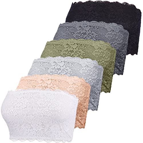 Geyoga 6 Stück Blumen Spitze Bandeau BHS Dehnbare Trägerlose Spitze Bralette Nahtlose Schlauch BHS für Damen Mädchen (as3, Alpha, m, Regular,...