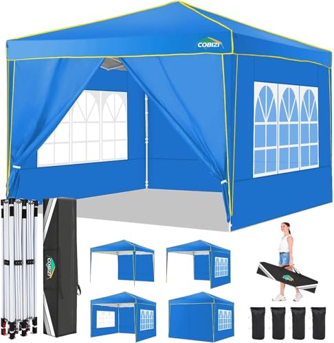 Image of COBIZI 10x10 Pop Up Canopy with 4 Removable Sidewalls, Canopy Tent for Parties Waterproof Wedding Event Tent,Instant Outdoor Gazebos with Church Window,Carry Bag,4 Stakes,Ropes & Sandbags
