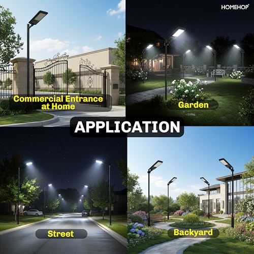 Image of Homehop Solar Light Outdoor Home Garden 100W Street Motion Sensor Security | Solar Street Light Outdoor Waterproof Automatic LED Wall Lamp for Yard, Patio, Balcony with Pole (Cool White, 6000mAh, ABS)