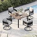 Grand patio 5-Piece Outdoor Dining Set for 4, Metal Woven Wicker Swivel Patio Chairs with Thickened Cushions & 1 Square Woodgrain Dining Table with Umbrella Hole for Backyard Deck (Black)