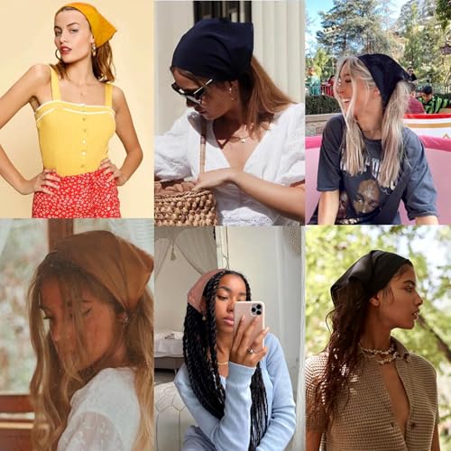 Image of Bandanas For Women, Boho Triangle Headbands, Floral Bandanas Headscarf Chiffon Hairbands Elastic Hair Scarf Boho Headbands Hair Accessories For Women Girls