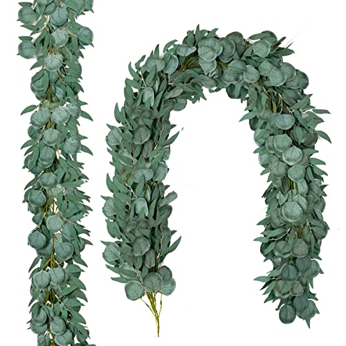 JUSTOYOU 2 Pack Eucalyptus Guirlande Tige Feuille Branches 6.5ft Faux Eucalyptus Feuille Vignes pour Table De Mariage Fond Arche Décoration Murale Cover