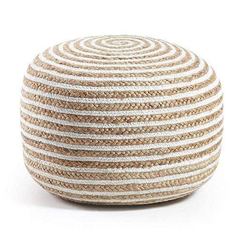 SEALION: Natural Braided Ottoman Pouf - Cozy & Bohemian Jute/Hemp Hand Crafted Casual Seating for Home, Office, Bedroom (Jute & Cotton, Beige & White)-image-2