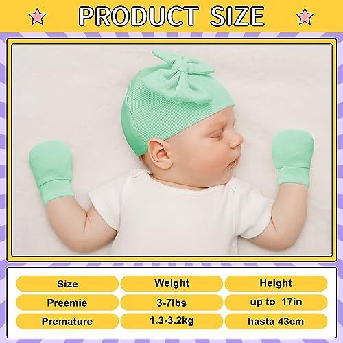 6 Pack Newborn Baby Girl Hats and Mittens Set Cotton Bow Beanie Preemie Hats Infant Caps for Baby Girls2
