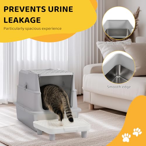 Caja de arena para gato extra grande de acero inoxidable con tapa miniatura 6