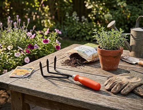 Image of Ocean Mart Hand Cultivator - 1 PC | Agriculture Tool for Home Gardening | Farming Tiller for Plants in Garden Durable Hand Cultivator (Red Handle, Black Metal)