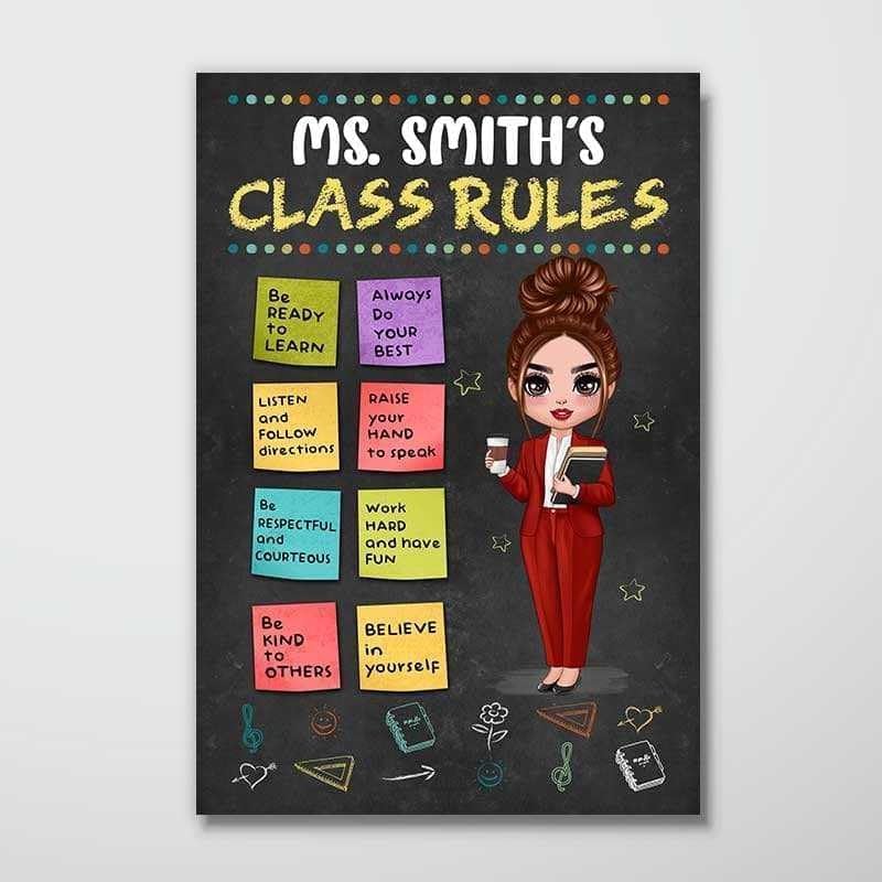 Henze Póster de pared personalizado con reglas de clase, póster para profesor, regalo para profesor, nombre de maestro, amante de la enseñanza,