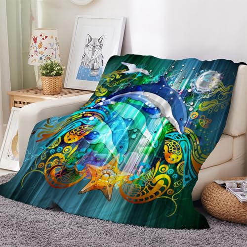 3D Kuscheldecke Delphin Flanelldecke 100x130 cm Mikrofaser Leicht Flauschige Weich Warme Kind Decke Delphin Wohndecke für Bett Sofaüberwurf Tagesdecke（Stil 140-1）