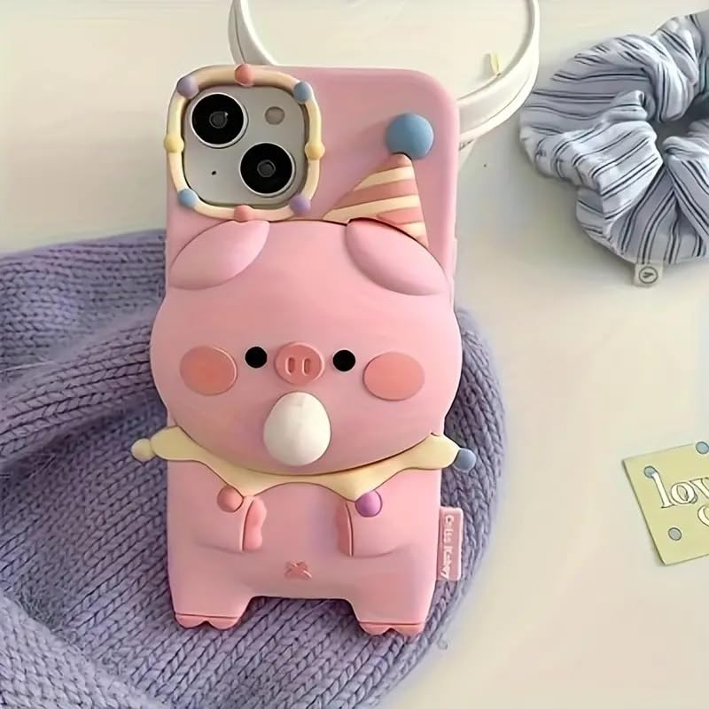 Image of COVERLY for iPhone 15 3D Pig Blowing Bubble Gum Case,Full Protective Squishy 3D Toy Lovely Piglet Back Case Pink Cartoon Cute Soft Silicone Fashion Fun Aesthetic Cover for Apple iPhone 15