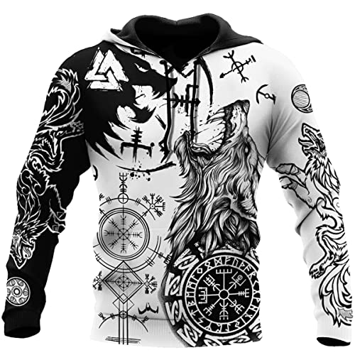 Image of Viking Hoodie 3D Print Norse Mythology Valhalla Long Sleeve Spring Autumn Pullover for Men and Women Cosplay Costume,Skoll Hati Hoodie,L