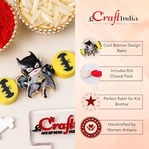 Image of eCraftIndia Bat Theme Rakhi for Kids Brother Boys Girls Sister | Raksha Bandhan Kids Rakhi for Bhai Bhaiya | Best Bro Ever Fridge Magnet | Roli Chawal Pack
