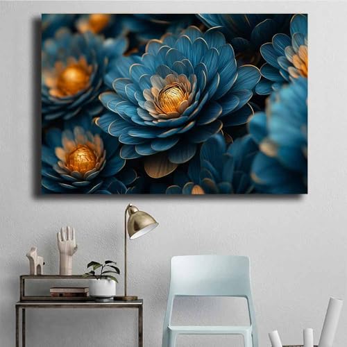 Tableau Murale Chambre Floral Bleu Marine Art Abstrait Luxe Impression Toile - 4