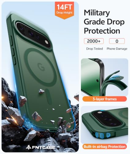 Image of FNTCASE for Google Pixel 11 Pro XL Case, Fit for Magsafe, Screen Protector | Translucent Matte Magnetic Back, 14FT Military Grade Drop Protection, Shockproof Protective Phone Cover, Green