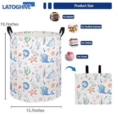 Image of Baby Laundry Hamper kids laundry Basket Waterproof Laundry Bag for Bedroom Clothes Organizer Room Decor(Blue Ocean)